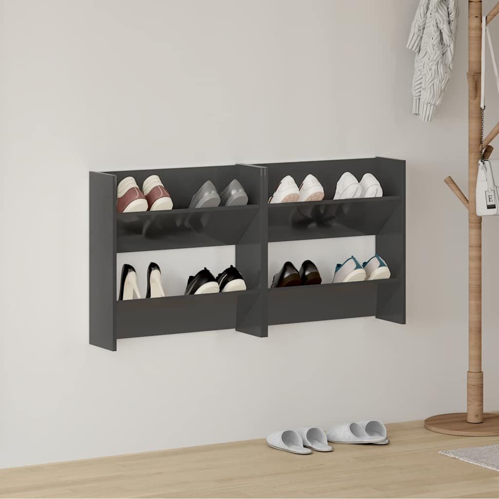 vidaXL Seinäkenkäkaapit 2 kpl kk. harmaa 60x18x60 cm tekninen puu