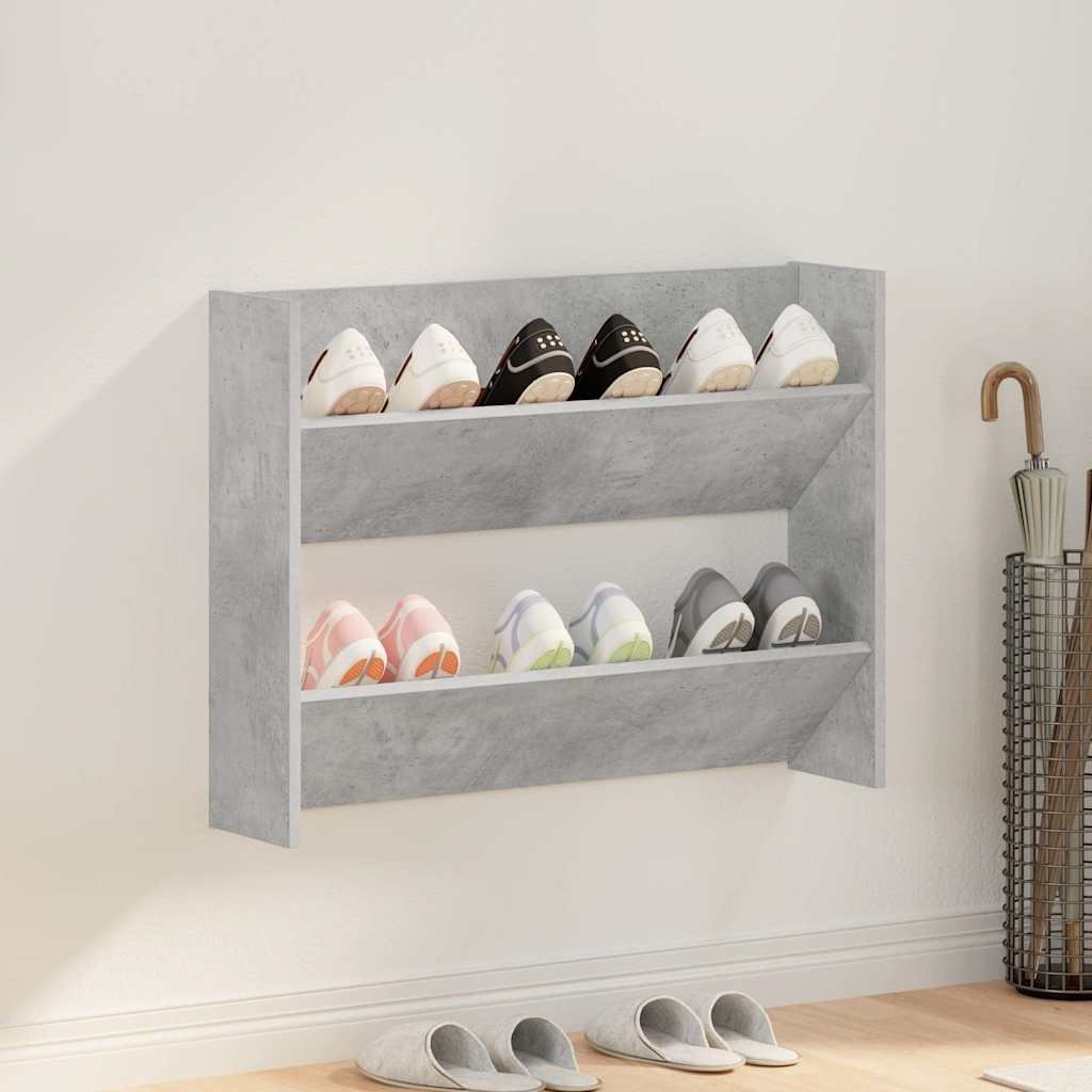 vidaXL Seinäkenkäkaappi betoninharmaa 80x18x60 cm teknisestä puusta