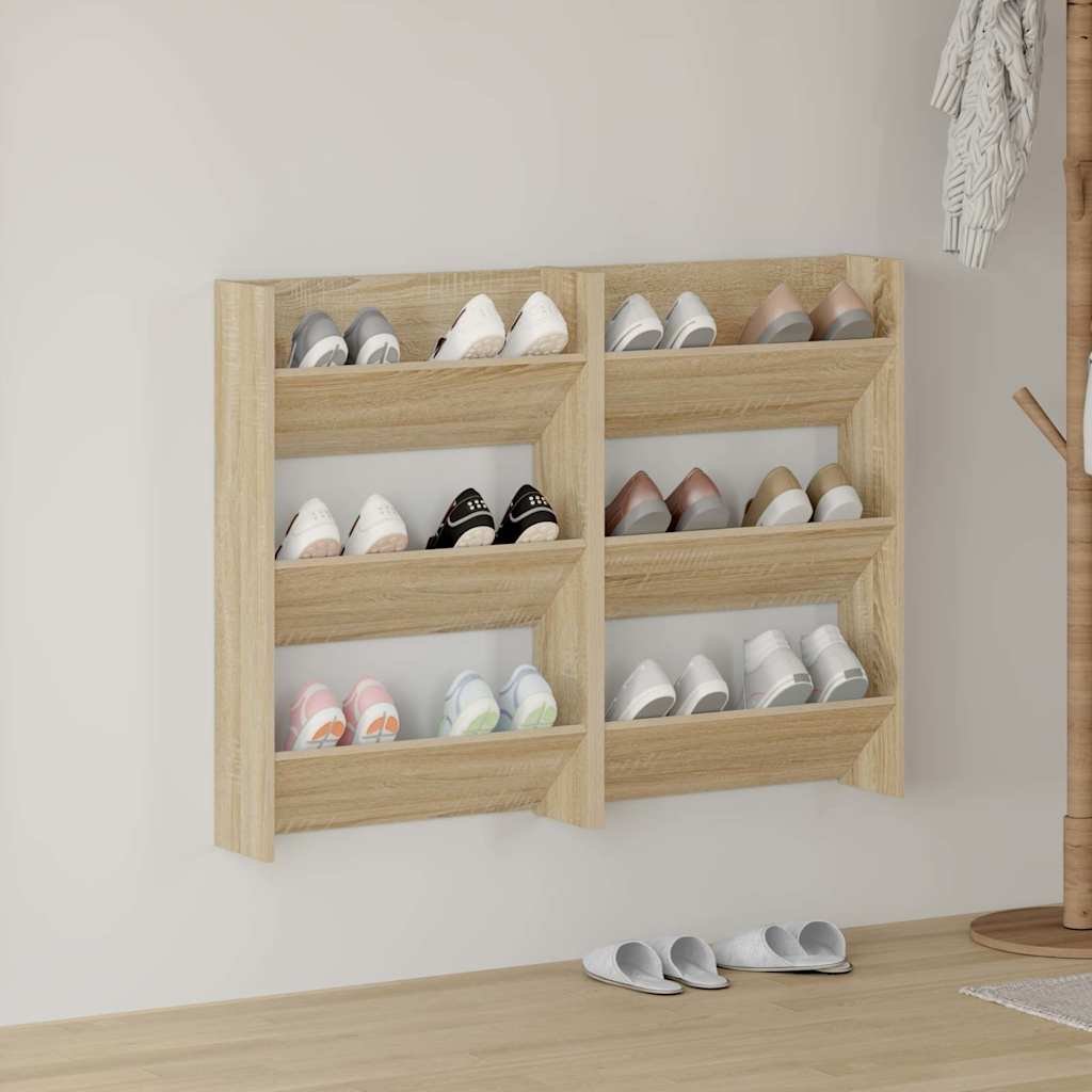 vidaXL Seinäkenkäkaapit 2 kpl Sonoma-tammi 60x18x90 cm lastulevy