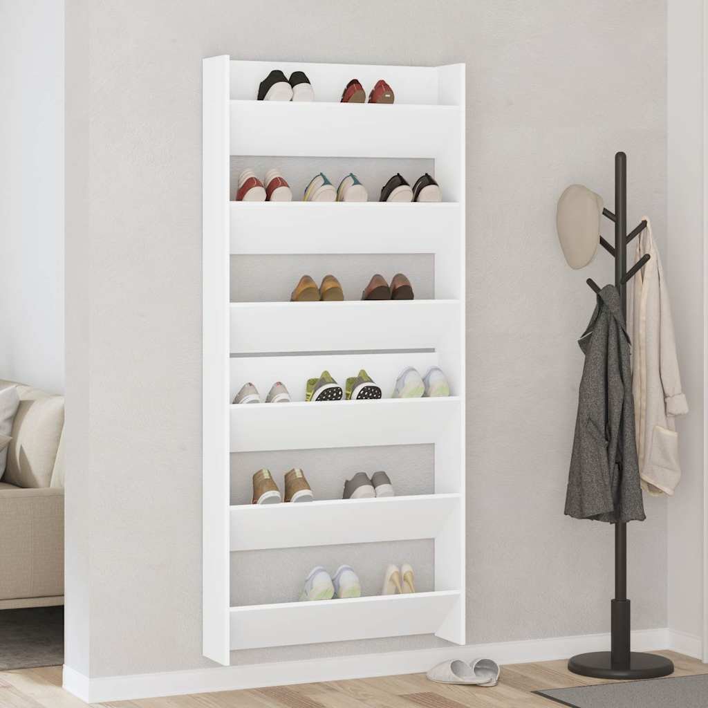 vidaXL Seinäkenkäkaapit 2 kpl valkoinen 80x18x90 cm lastulevy