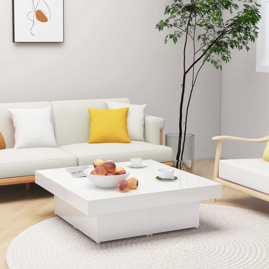 vidaXL Sohvapöytä korkeakiilto valkoinen 90x90x28 cm tekninen puu