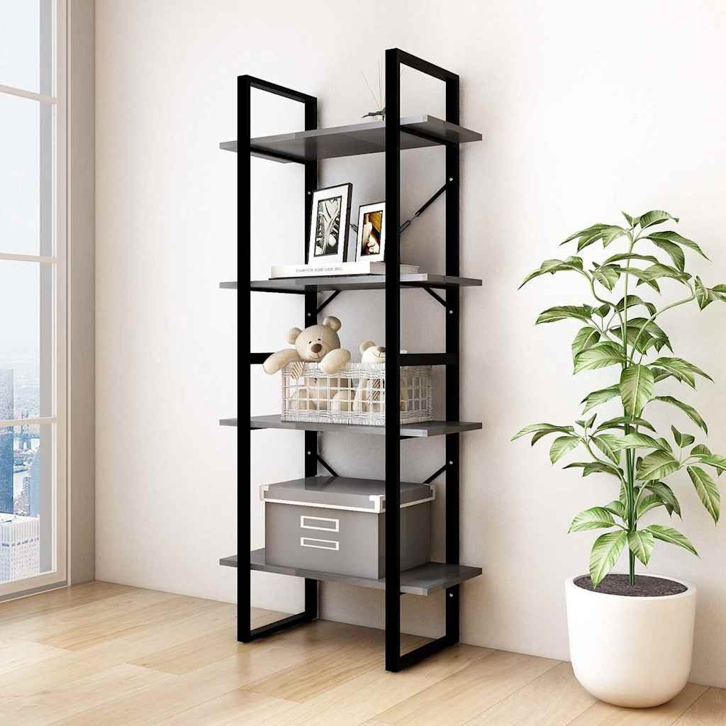 vidaXL 4-tasoinen kirjahylly harmaa 60x30x140 cm täysi mänty