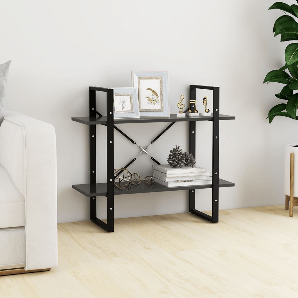 vidaXL 2-tasoinen kirjahylly harmaa 80x30x70 cm tekninen puu