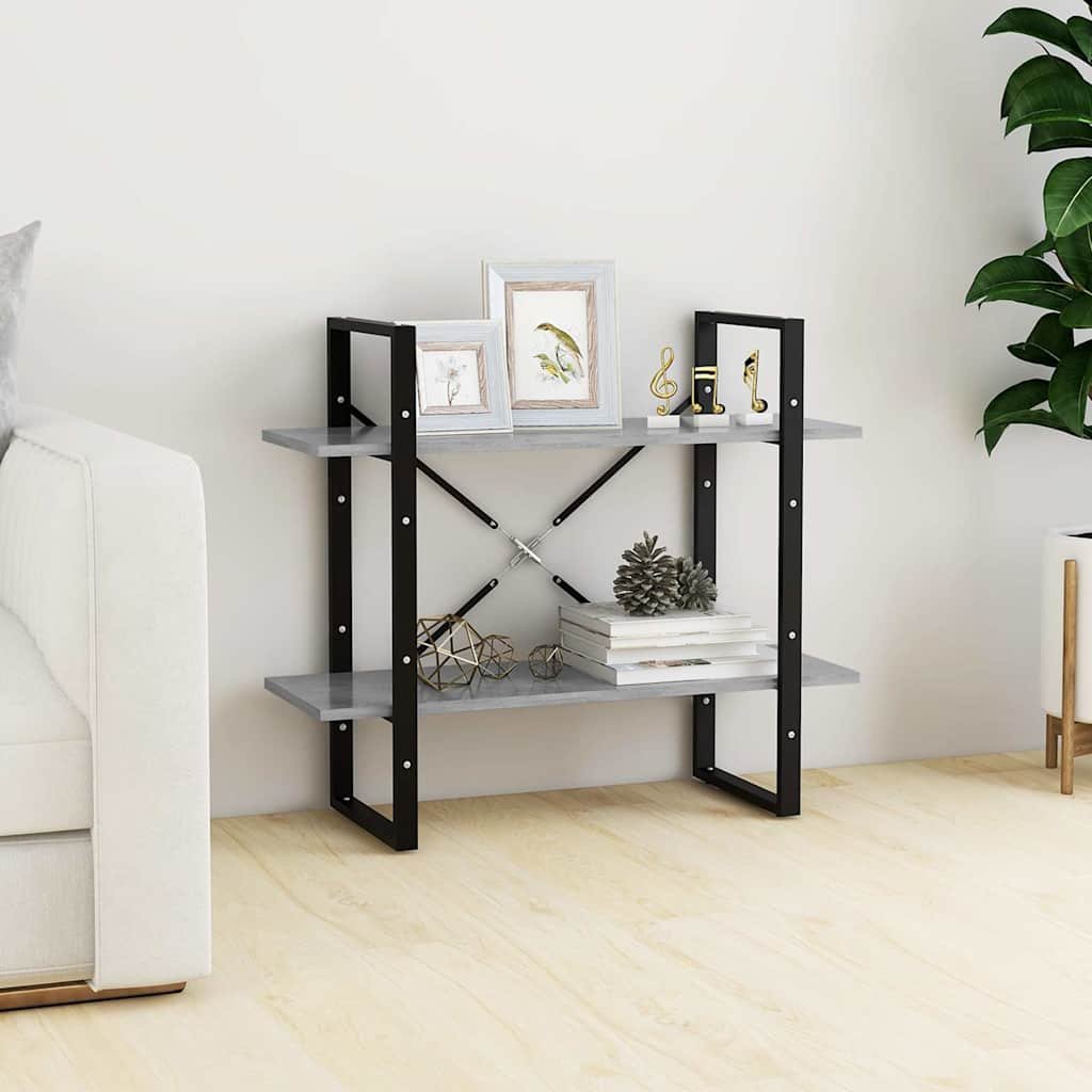 vidaXL 2-tasoinen kirjahylly betoninharmaa 80x30x70 cm tekninen puu