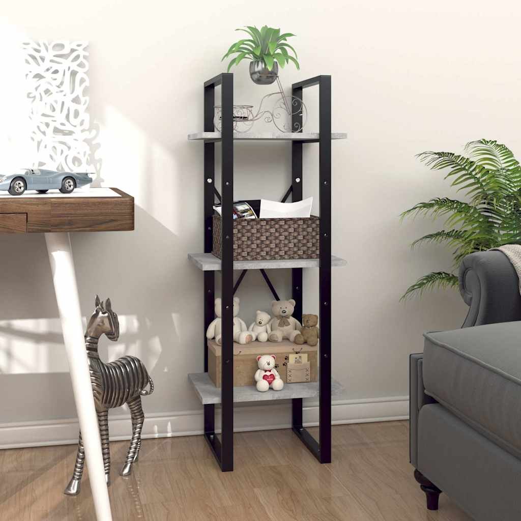 vidaXL 3-tasoinen kirjahylly betoninharmaa 40x30x105 cm tekninen puu