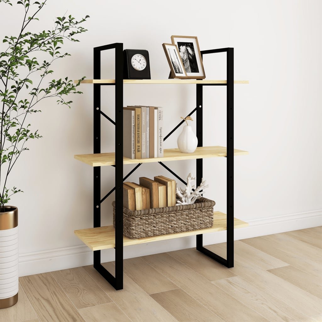 vidaXL 3-tasoinen kirjahylly 80x30x105 cm täysi mänty