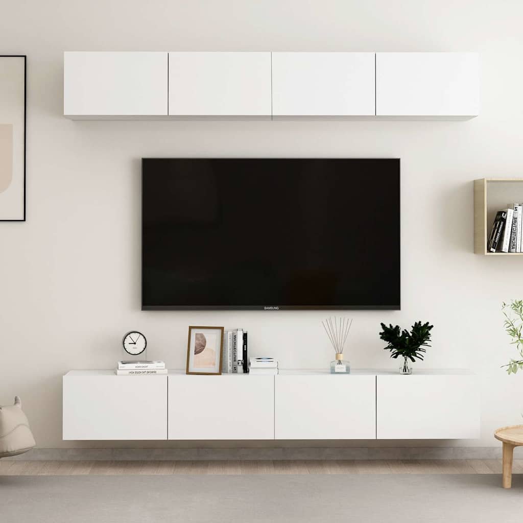 vidaXL TV-tasot 4 kpl valkoinen 100x30x30 cm tekninen puu