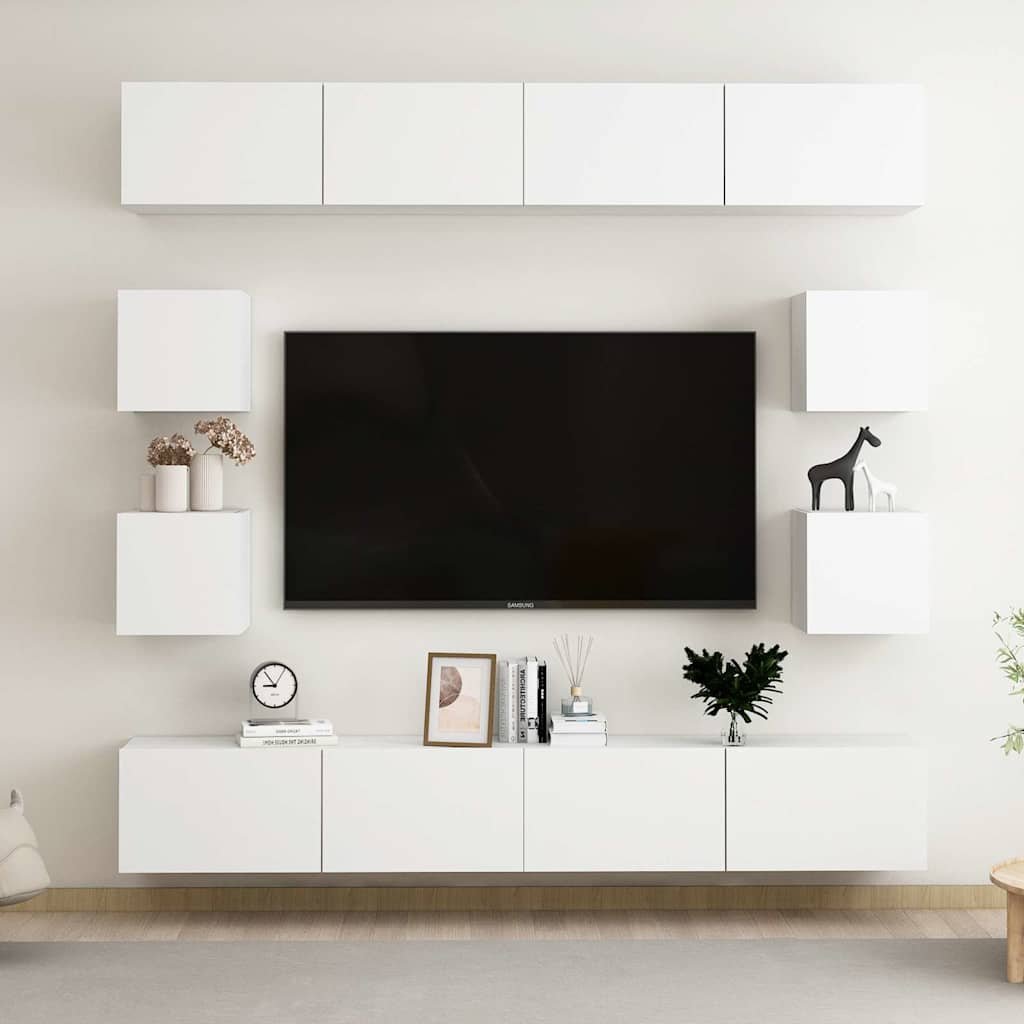 vidaXL 8-osainen TV-kaappisarja valkoinen lastulevy