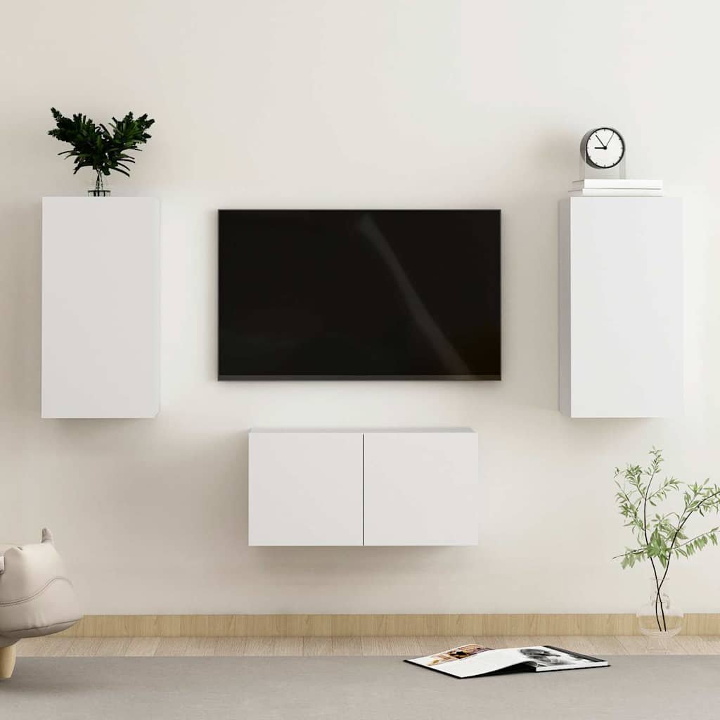 vidaXL 3-osainen TV-kaappisarja valkoinen tekninen puu