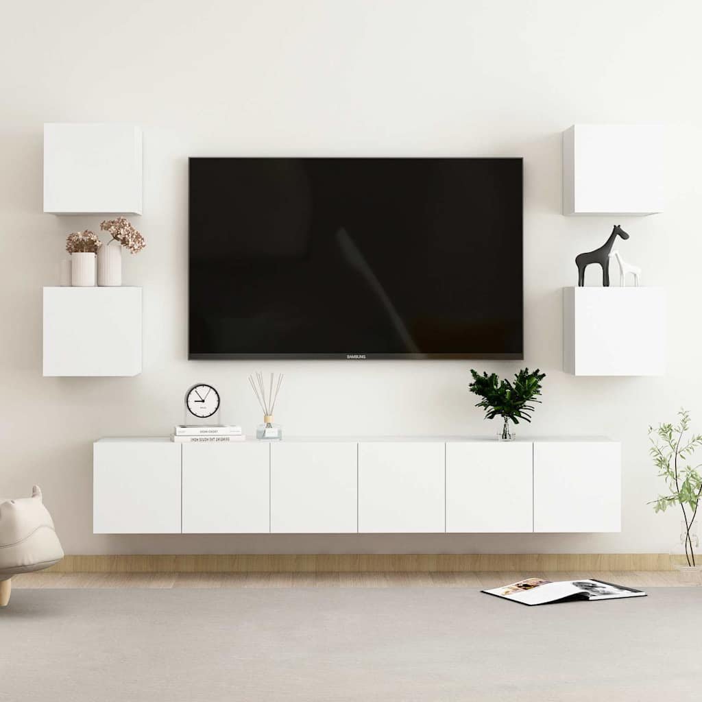 vidaXL 7-osainen TV-kaappisarja valkoinen tekninen puu