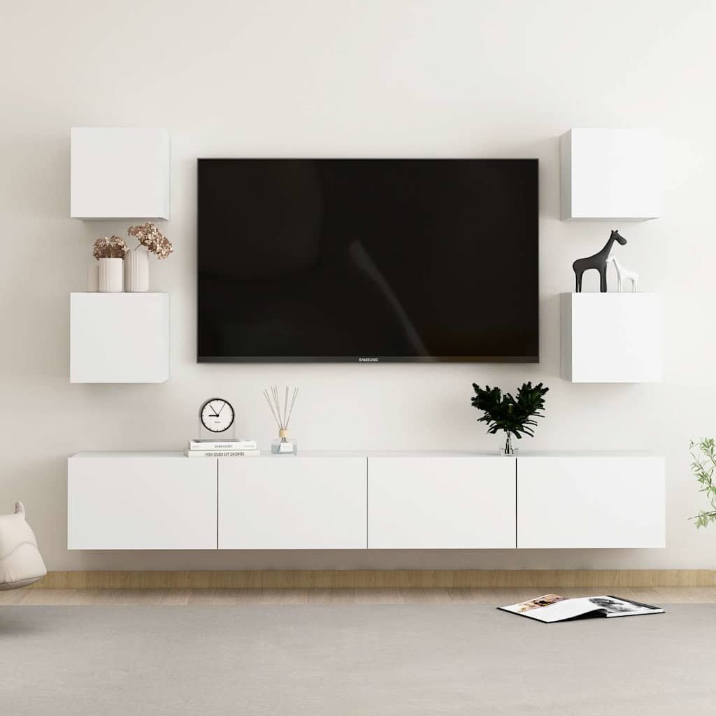 vidaXL 6-osainen TV-kaappisarja valkoinen tekninen puu
