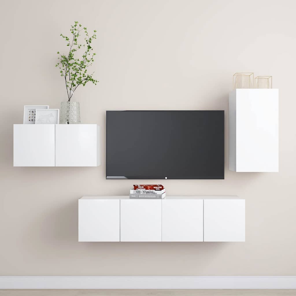 vidaXL 4-osainen TV-kaappisarja valkoinen tekninen puu