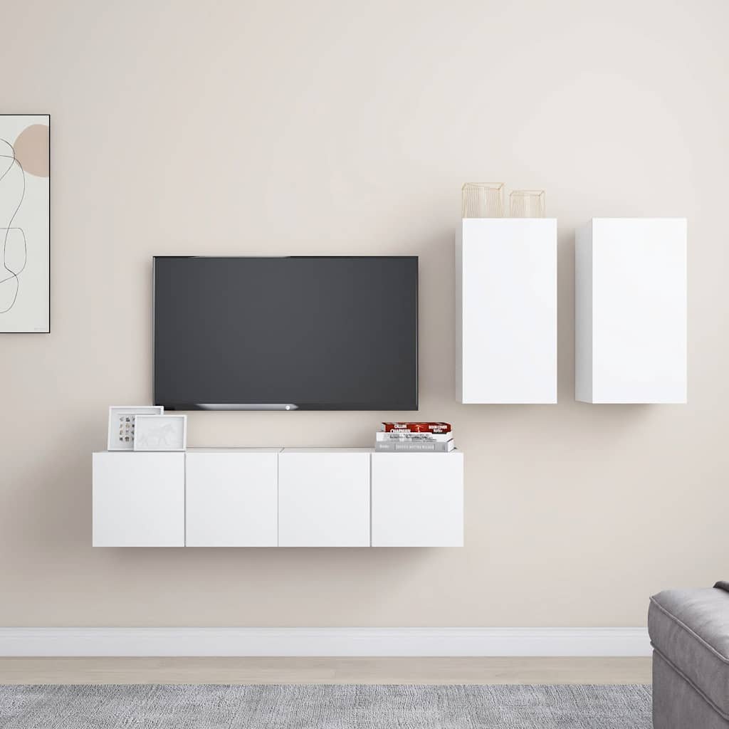 vidaXL 4-osainen TV-kaappisarja valkoinen tekninen puu