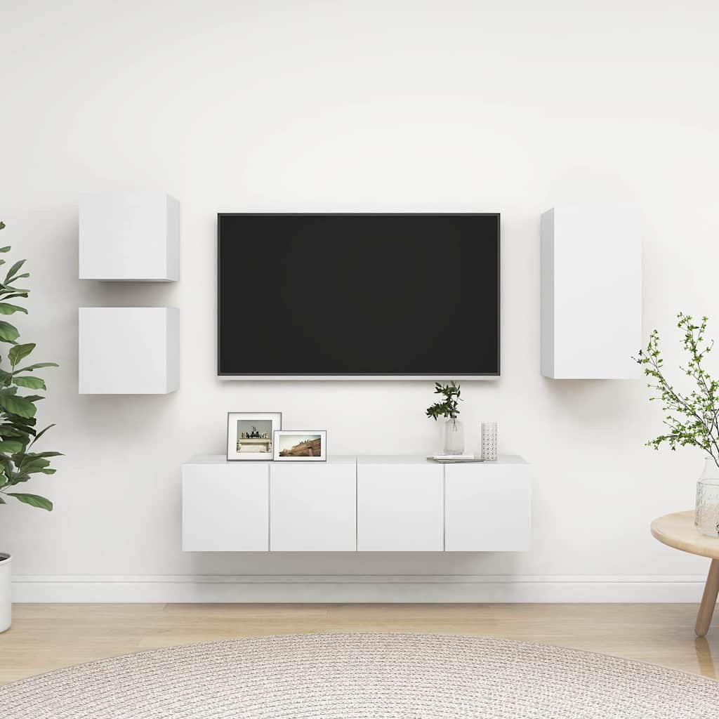 vidaXL 5-osainen TV-kaappisarja valkoinen tekninen puu