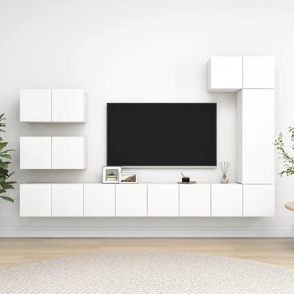 vidaXL 8-osainen TV-kaappisarja valkoinen tekninen puu