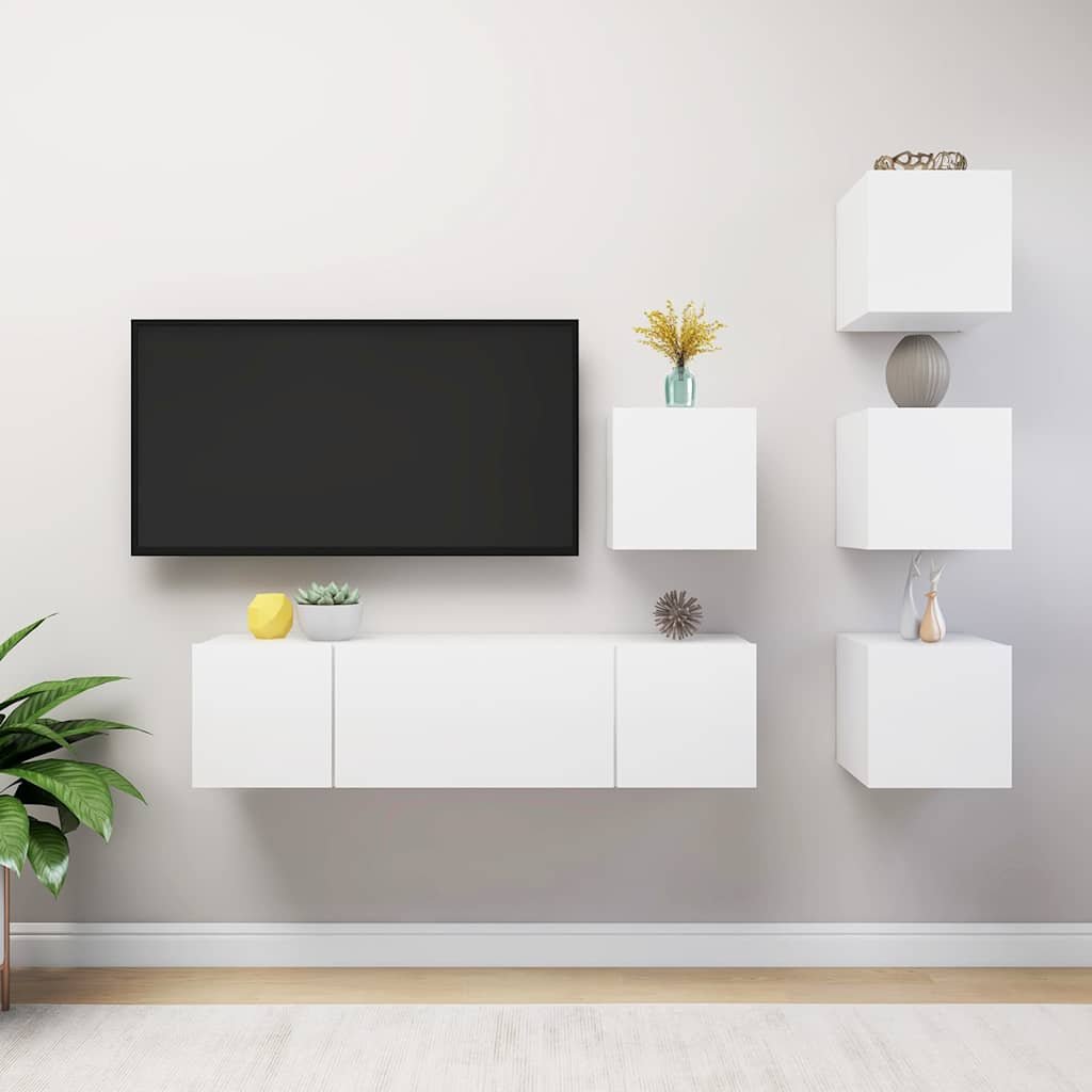 vidaXL 6-osainen TV-kaappisarja valkoinen lastulevy