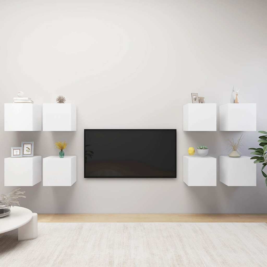 vidaXL Seinäkiinnitettävä TV-taso 8 kpl valkoinen 30,5x30x30 cm
