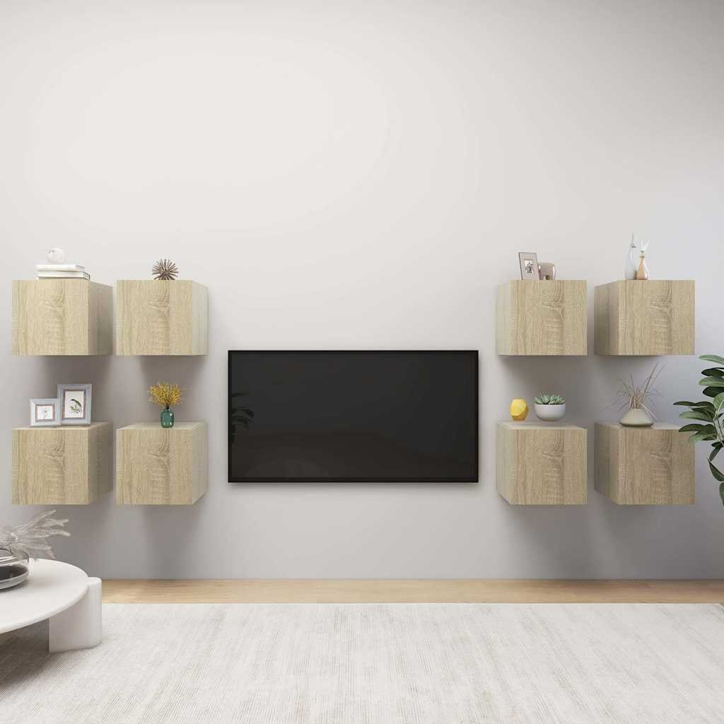 vidaXL Seinäkiinnitettävä TV-taso 8 kpl Sonoma-tammi 30,5x30x30 cm