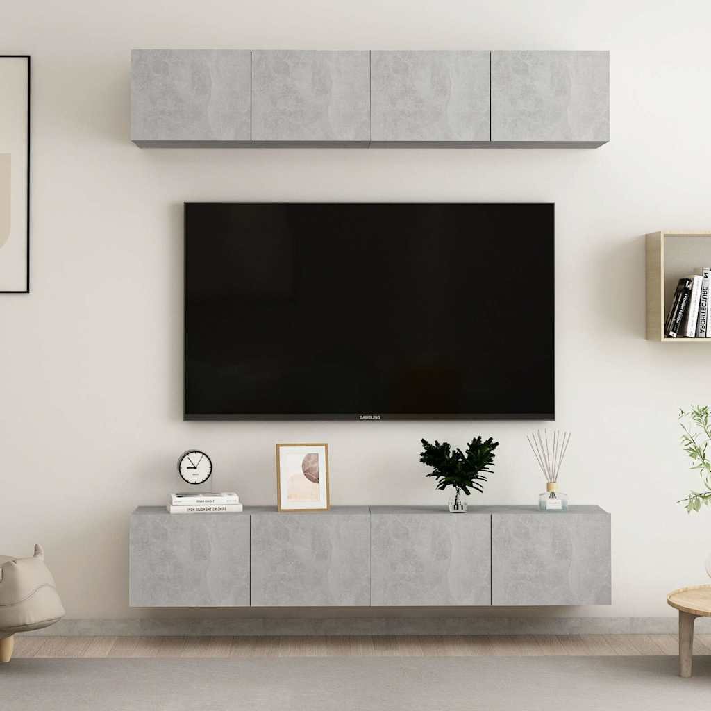 vidaXL TV-tasot 4 kpl betoninharmaa 80x30x30 cm tekninen puu