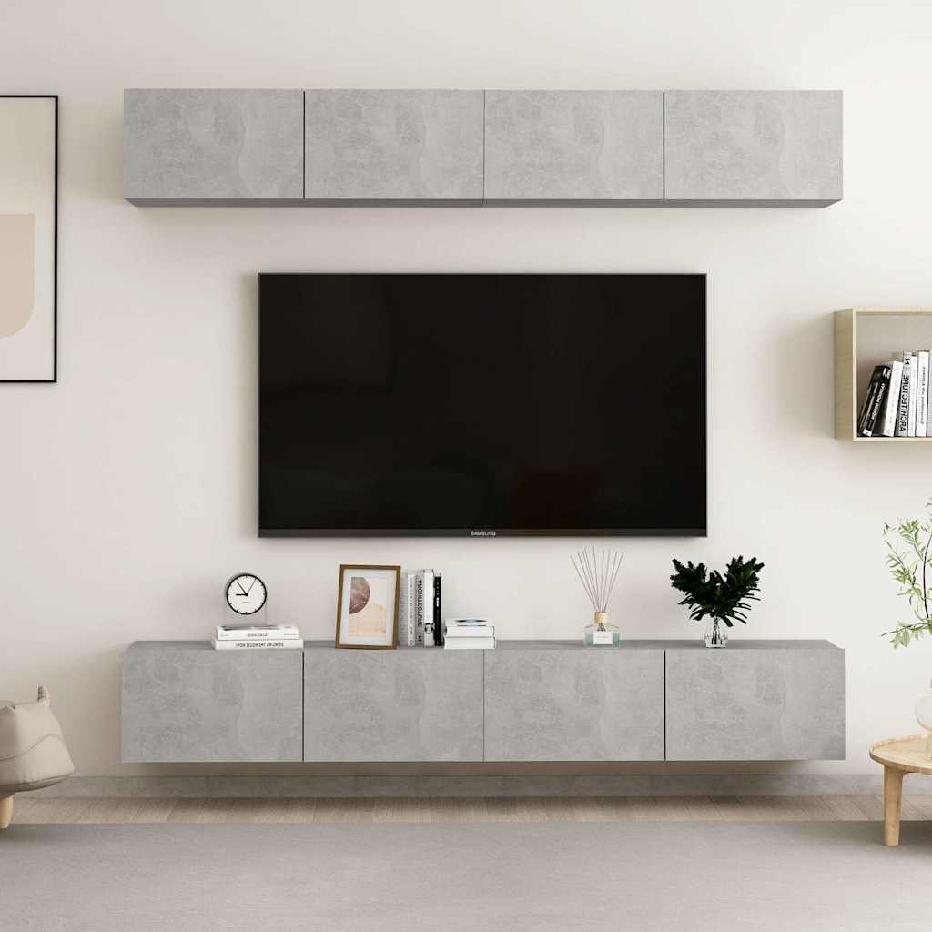vidaXL TV-tasot 4 kpl betoninharmaa 100x30x30 cm tekninen puu