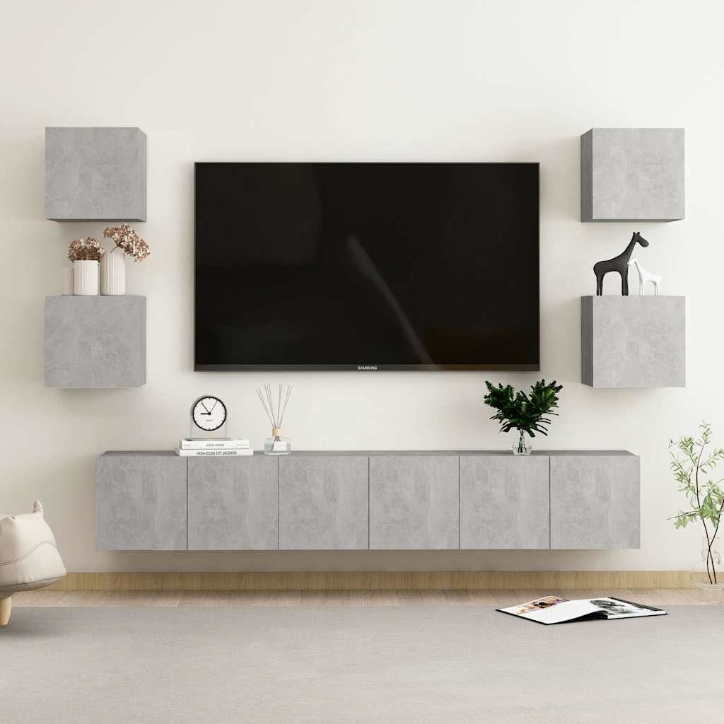 vidaXL 7-osainen TV-kaappisarja betoninharmaa tekninen puu