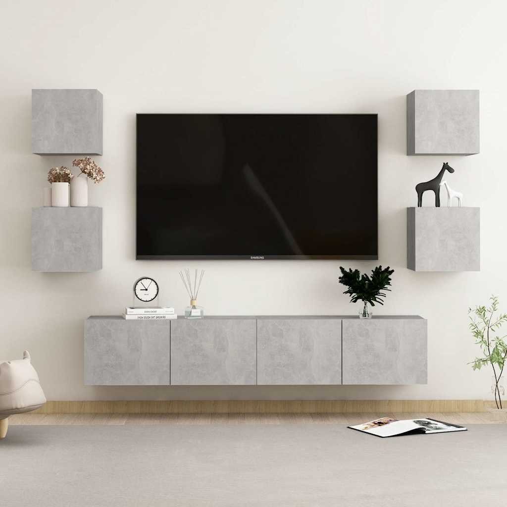 vidaXL 6-osainen TV-kaappisarja betoninharmaa tekninen puu