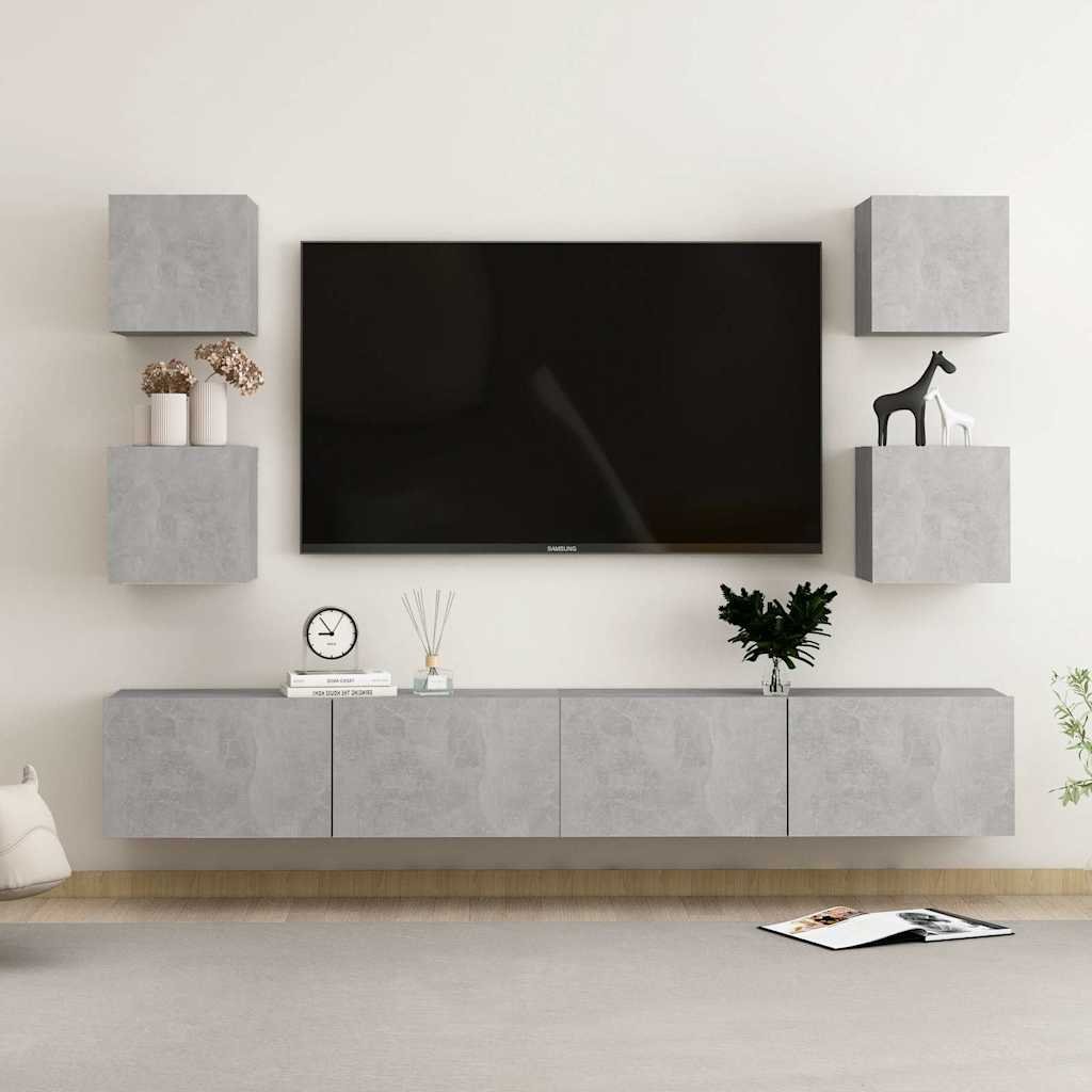 vidaXL 6-osainen TV-kaappisarja betoninharmaa tekninen puu