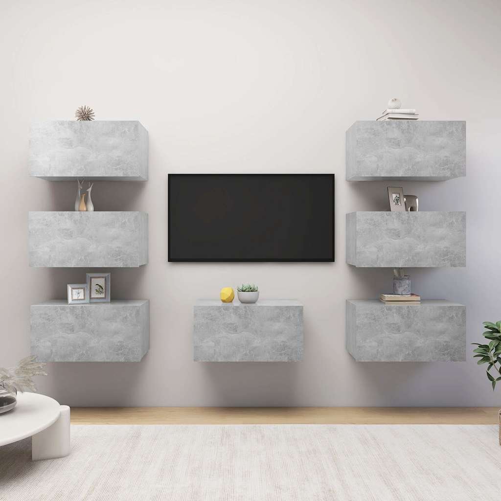vidaXL TV-tasot 7 kpl betoninharmaa 30,5x30x60 cm lastulevy