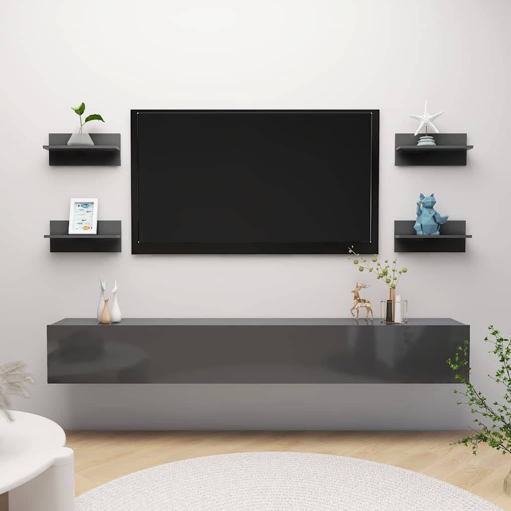 vidaXL Seinähyllyt 4 kpl korkeakiilto harmaa 40x11,5x18 cm