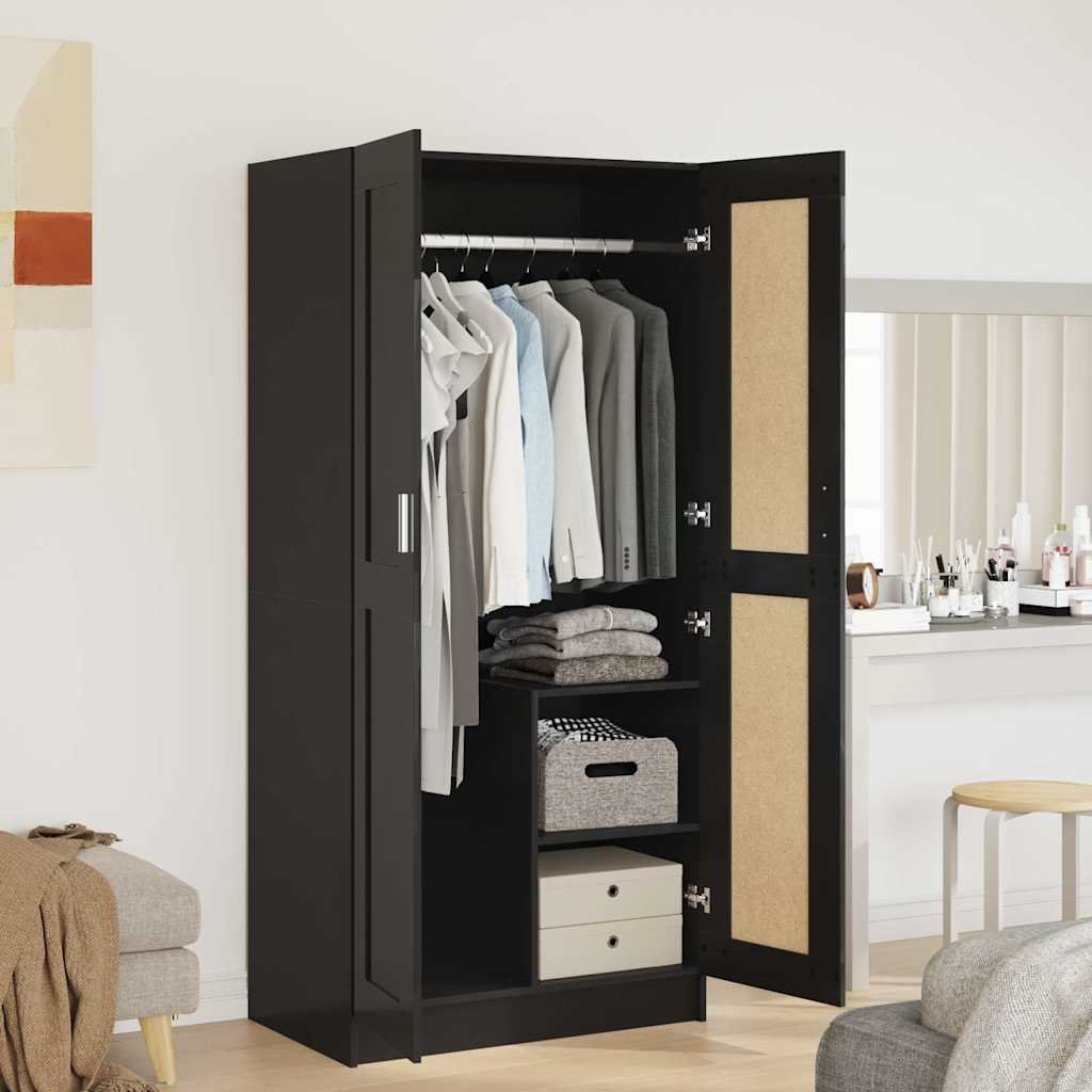 vidaXL Vaatekaappi korkeakiilto musta 82,5x51,5x180 cm lastulevy