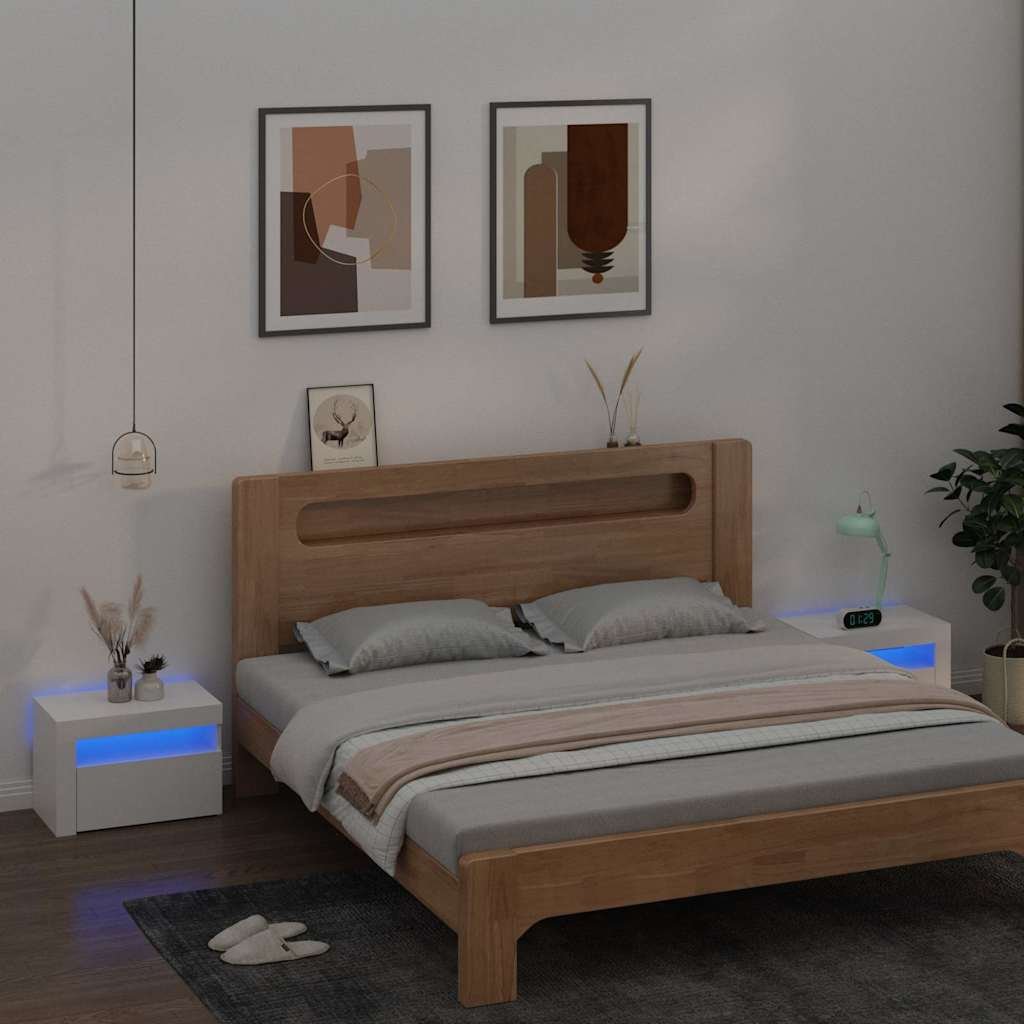 vidaXL Yöpöydät 2 kpl LED-valoilla valkoinen 60x35x40 cm
