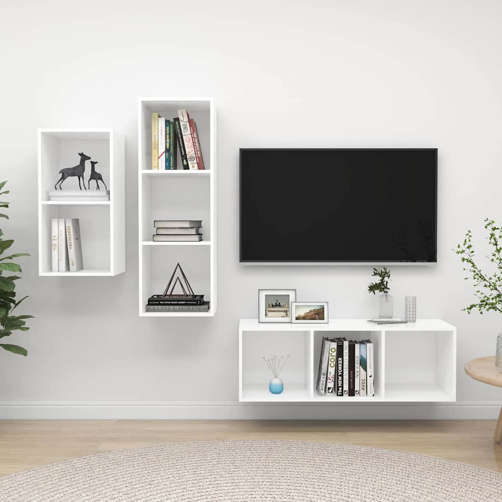 vidaXL 3-osainen TV-kaappisarja valkoinen lastulevy