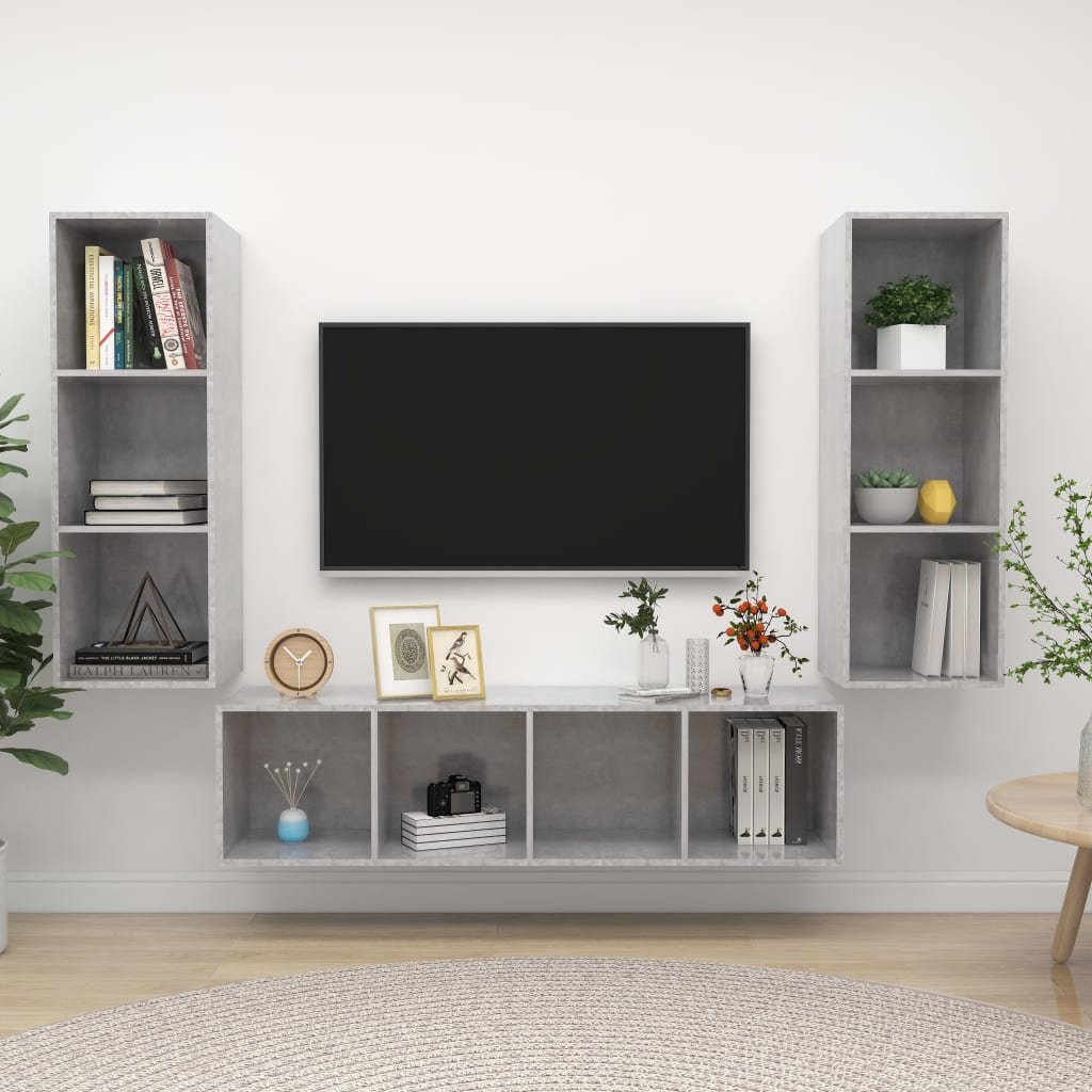 vidaXL 3-osainen TV-kaappisarja betoninharmaa lastulevy