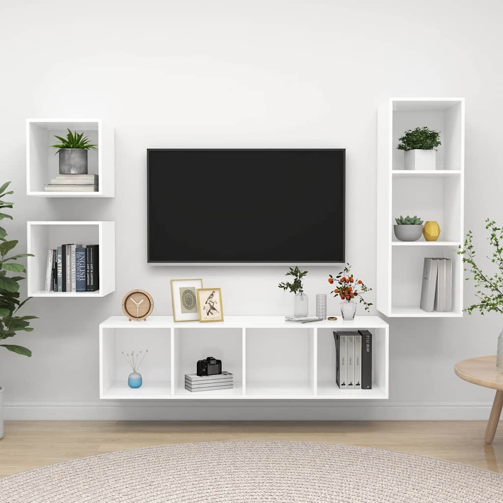vidaXL 4-osainen TV-kaappisarja valkoinen lastulevy