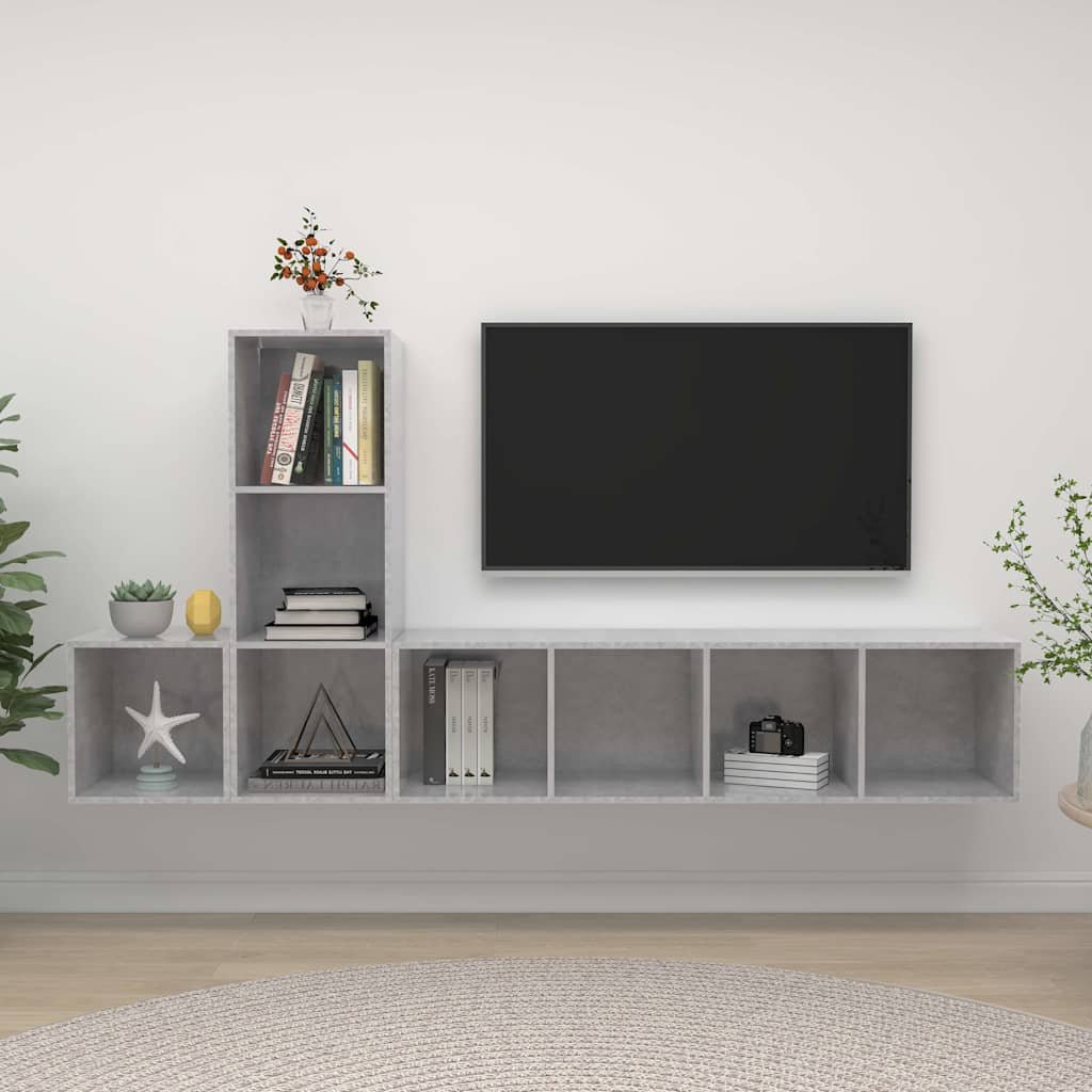 vidaXL 3-osainen TV-kaappisarja betoninharmaa lastulevy