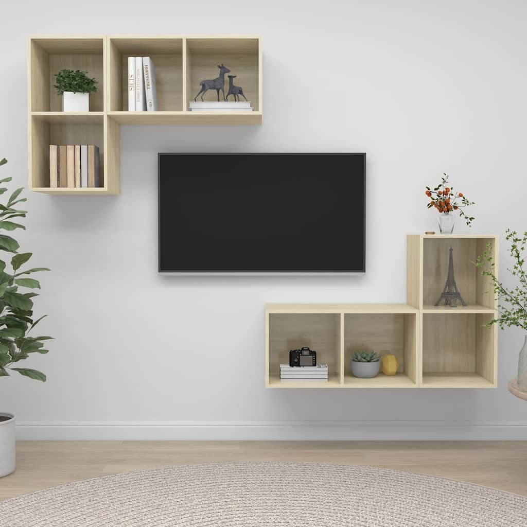vidaXL Seinäkiinnitettävät TV-tasot 4 kpl Sonoma-tammi tekninen puu