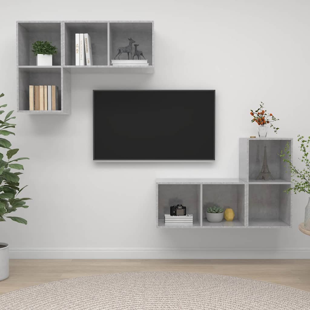 vidaXL Seinäkiinnitettävät TV-tasot 4 kpl betoninharmaa tekninen puu