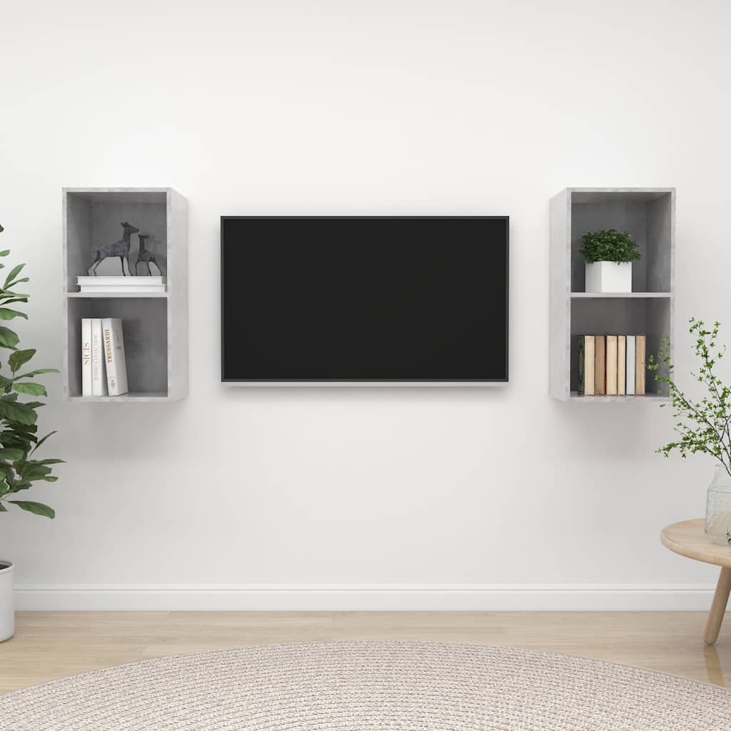 vidaXL Seinäkiinnitettävät TV-tasot 2 kpl betoninharmaa tekninen puu
