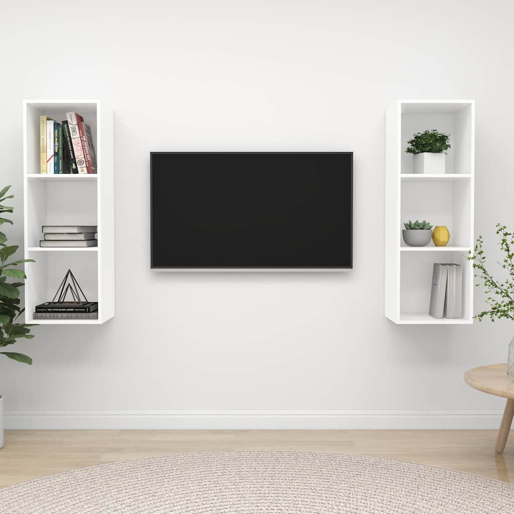 vidaXL Seinäkiinnitettävät TV-tasot 2 kpl valkoinen lastulevy