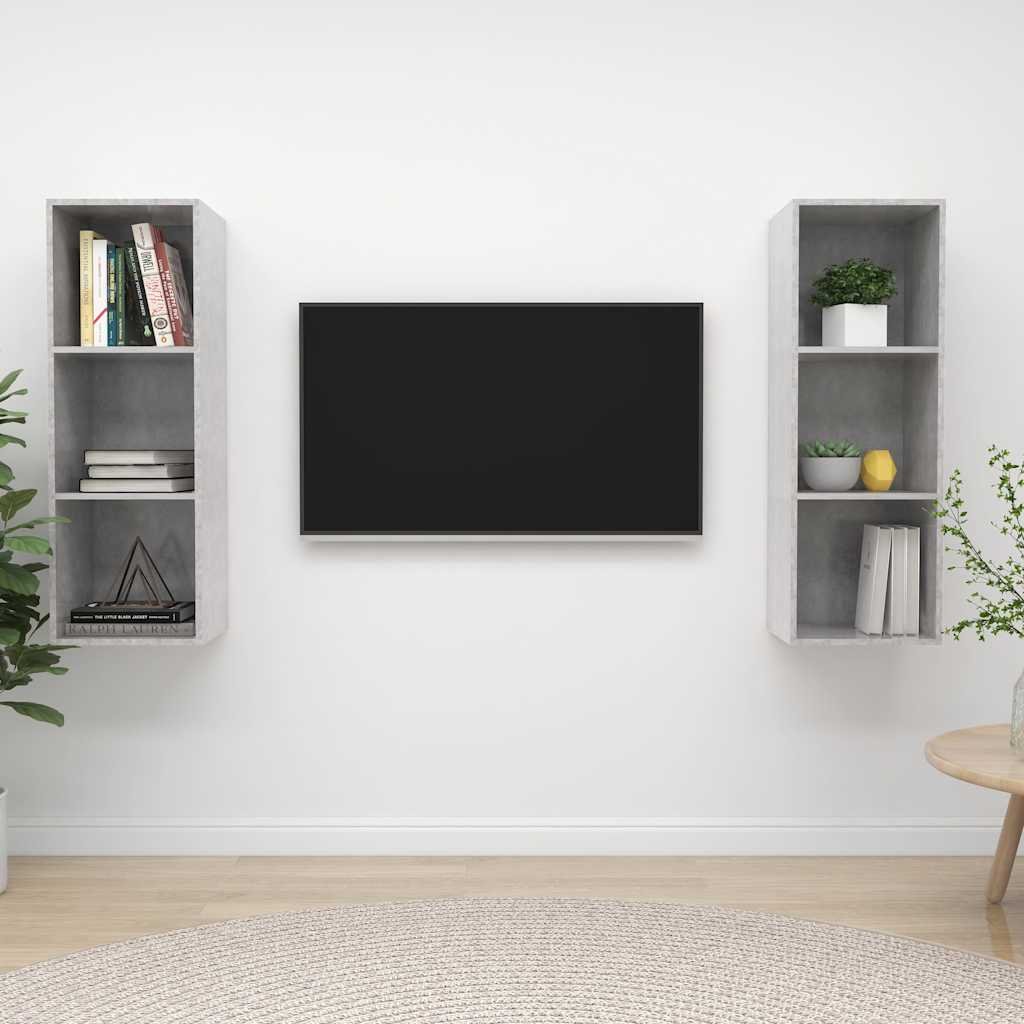 vidaXL Seinäkiinnitettävät TV-tasot 2 kpl betoninharmaa lastulevy