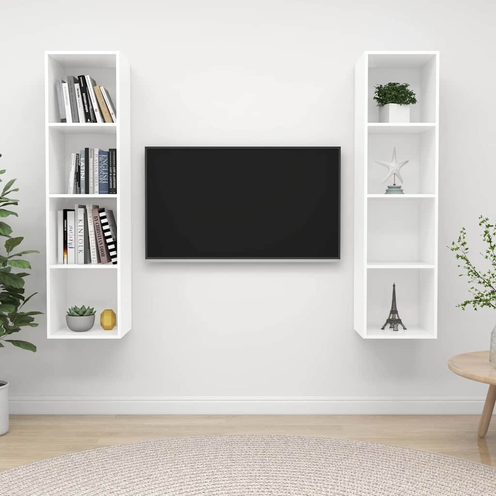 vidaXL Seinäkiinnitettävät TV-tasot 2 kpl valkoinen tekninen puu