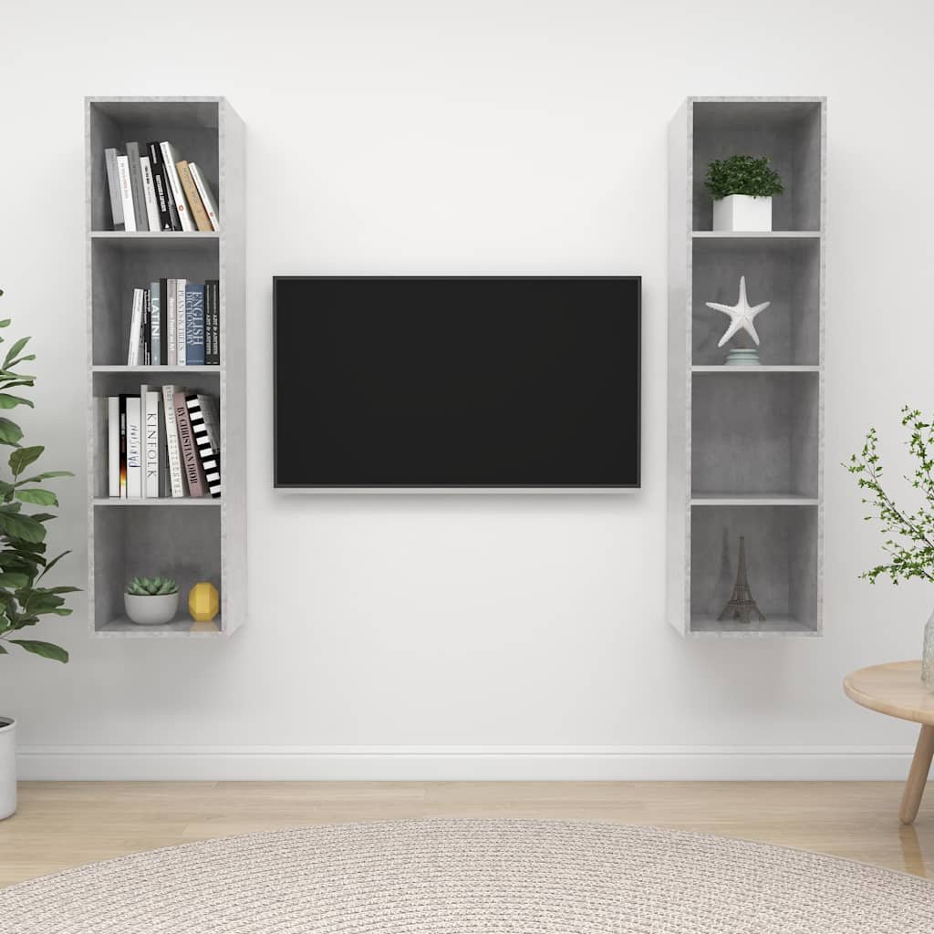 vidaXL Seinäkiinnitettävät TV-tasot 2 kpl betoninharmaa lastulevy