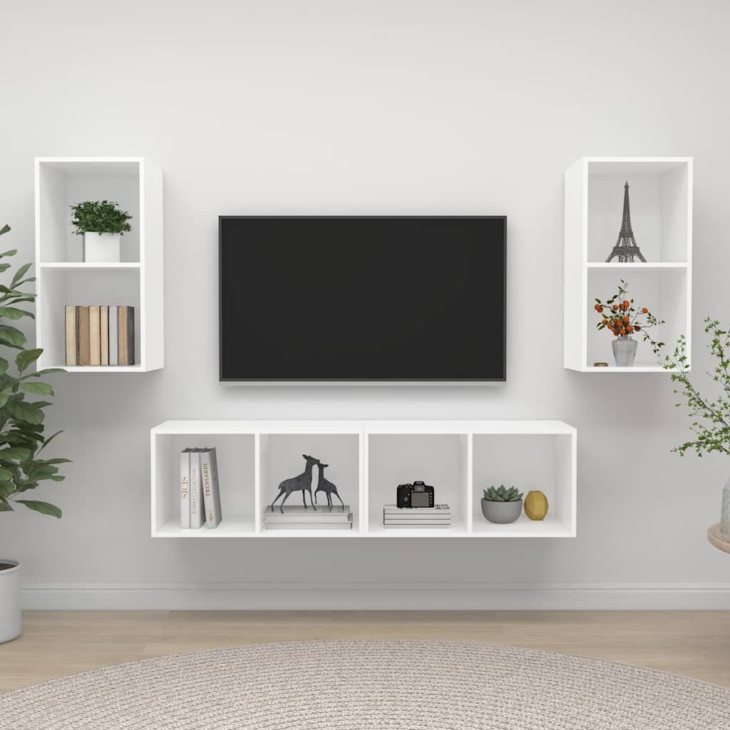vidaXL Seinäkiinnitettävä TV-taso 4 kpl valkoinen tekninen puu