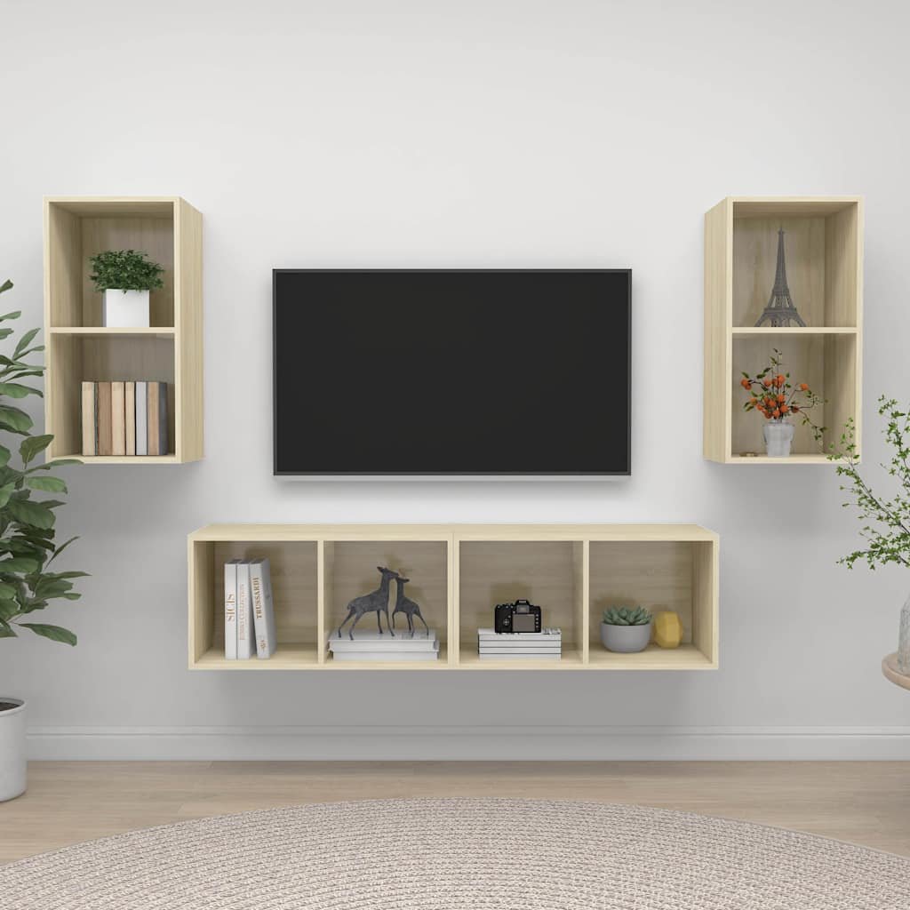 vidaXL Seinäkiinnitettävät TV-tasot 4 kpl Sonoma-tammi tekninen puu
