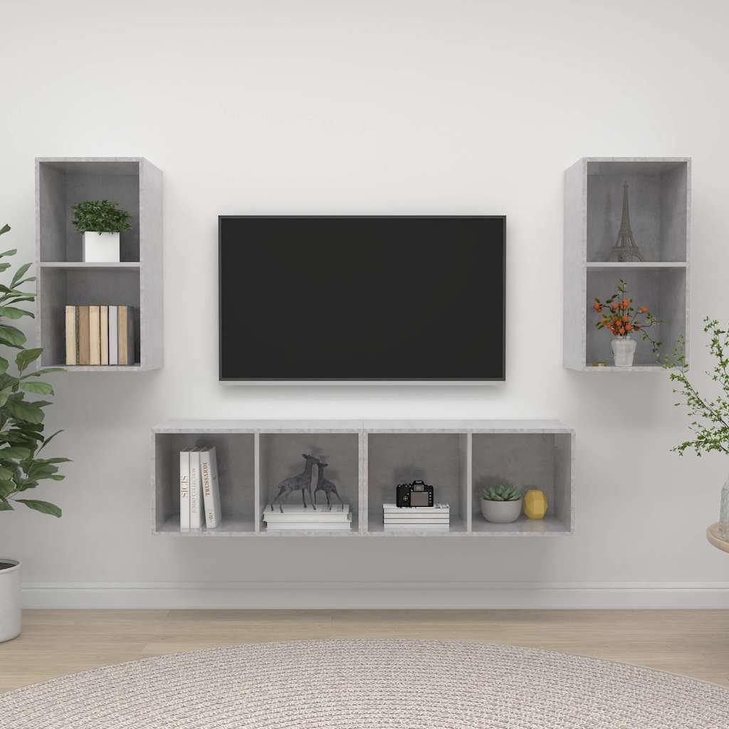 vidaXL Seinäkiinnitettävät TV-tasot 4 kpl betoninharmaa tekninen puu