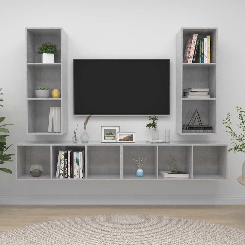 vidaXL Seinäkiinnitettävät TV-tasot 4 kpl betoninharmaa lastulevy