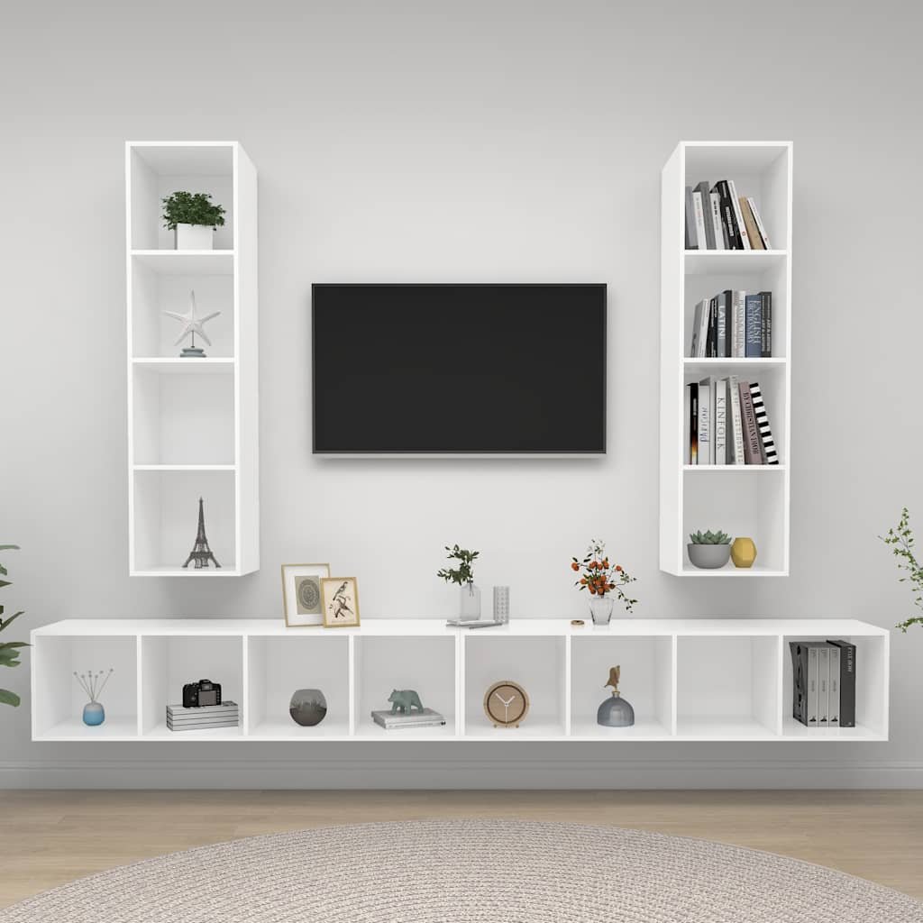 vidaXL Seinäkiinnitettävä TV-taso 4 kpl valkoinen tekninen puu