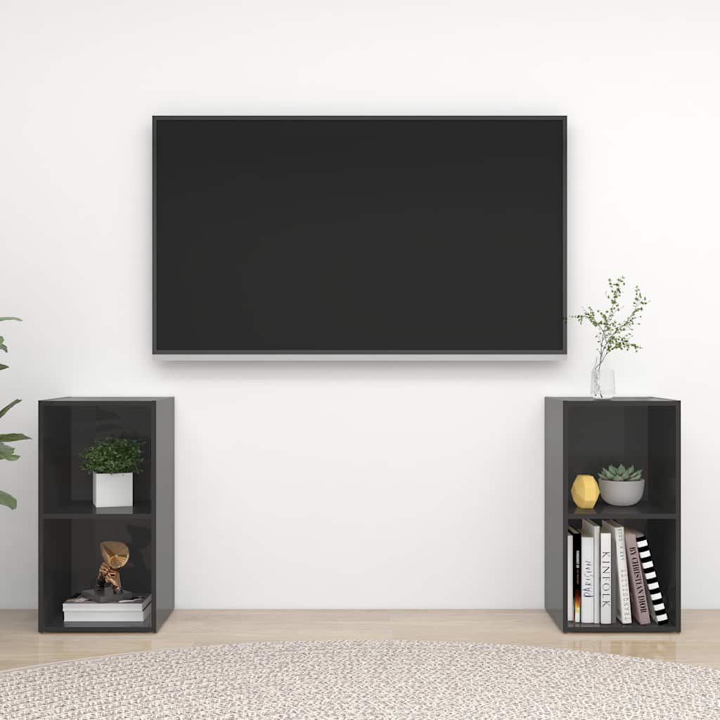 vidaXL TV-tasot 2 kpl korkeakiilto harmaa 72x35x36,5 cm tekninen puu