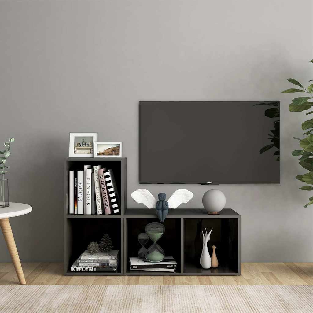 vidaXL TV-tasot 2 kpl korkeakiilto harmaa 72x35x36,5 cm tekninen puu