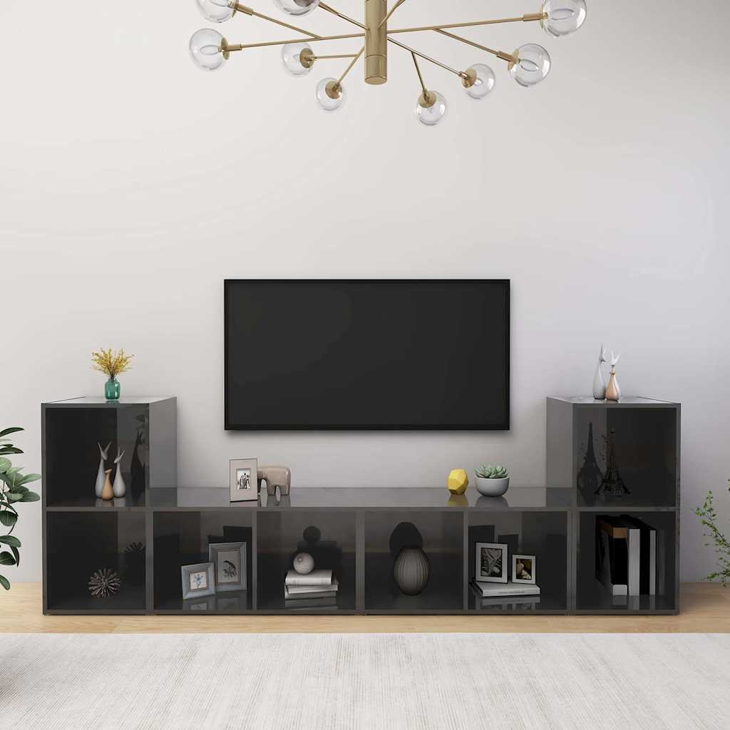 vidaXL TV-tasot 4 kpl korkeakiilto harmaa 72x35x36,5 cm tekninen puu